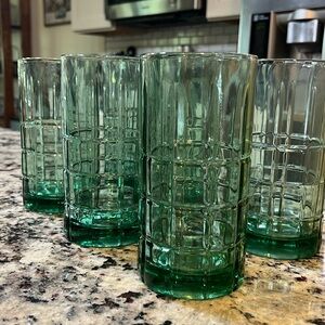 Anchor Hocking set of 6 tartan green tumblers